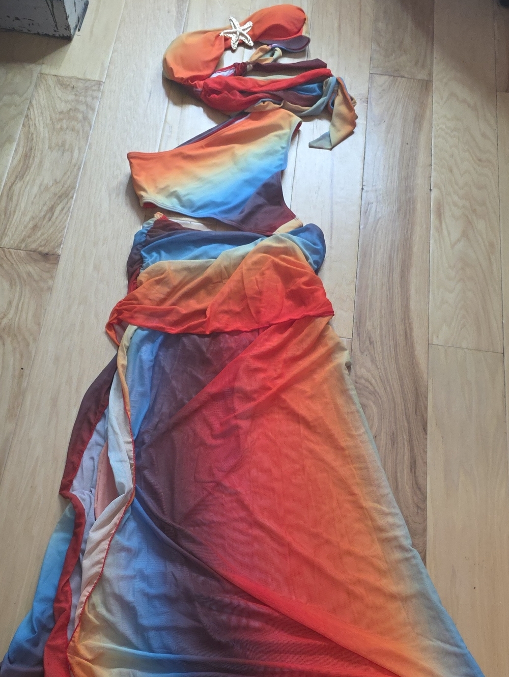 Rainbow Gradient Swimsuit And Coverup Dress Or Skirt Vibrant Orange Blue Ombre